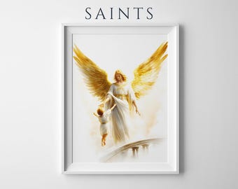 Guardian Angel Printable Art | Modern Watercolor Catholic Wall Decor