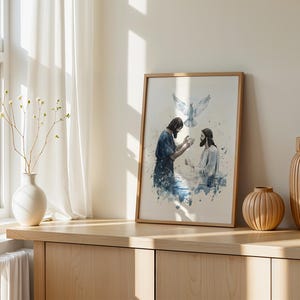 Le baptême de Jésus affiche encadrée | Art mural chrétien moderne image 2