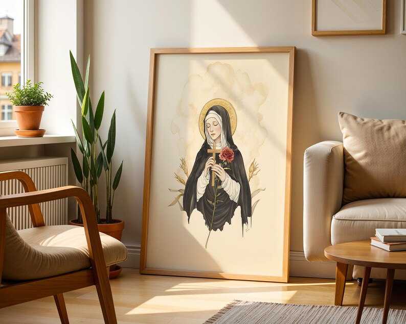 Heilige Rita van Cascia ingelijste poster | Moderne katholieke muurkunst afbeelding 11