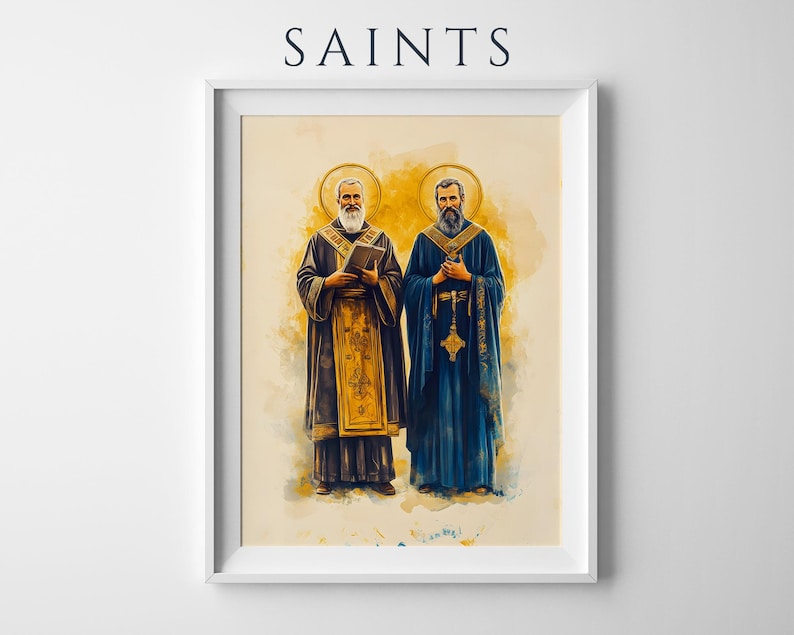 Saint Cyril and Methodius Printable Art | Modern Watercolor Catholic Wall Decor image 1