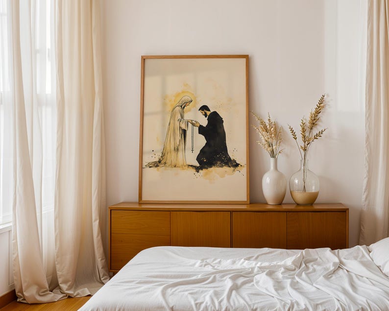 Our Lady Gives the Rosary to Saint Dominic Framed Poster | Minimalist Catholic Watercolor Wall Art image 13