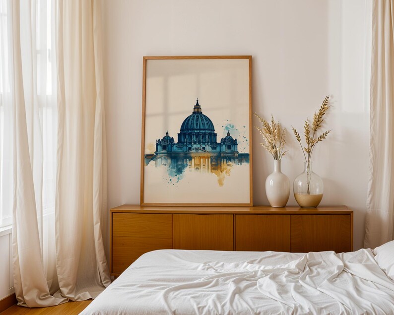 Inramad poster med Peterskyrkan | Minimalistisk katolsk väggkonst | Träram bild 13