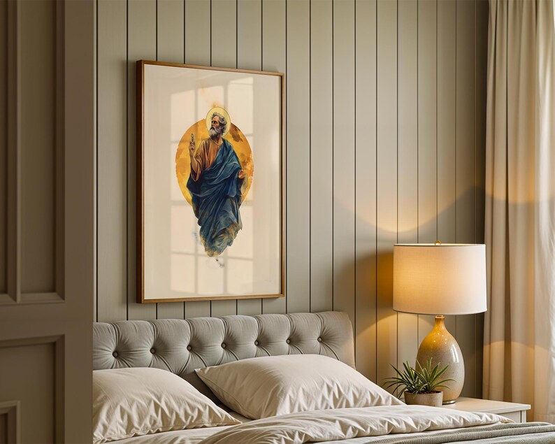 Inramad poster med aposteln Sankt Petrus | Modern akvarell katolsk väggkonst bild 3