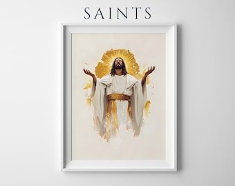 Art imprimable de Jésus-Christ, le grand prêtre | Décoration murale catholique moderne à l'aquarelle