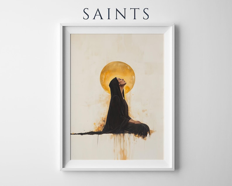 Saint Monica — Tears for Augustine Framed Poster | Minimalist Catholic Wall Art image 1