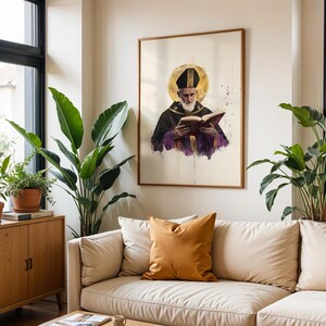 Inramad poster med Sankt Augustinus av Flodhästen | Modern kristen väggkonst | Minimalistisk katolsk dekor bild 2