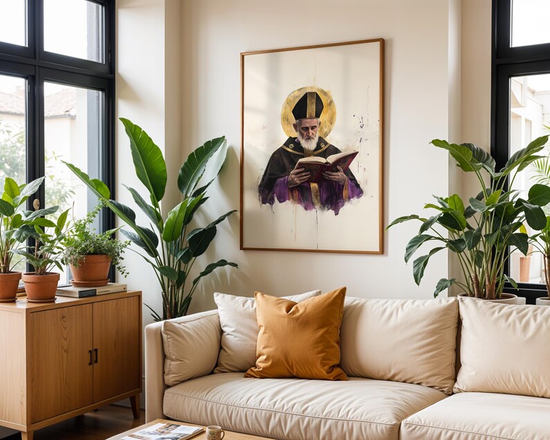 Inramad poster med Sankt Augustinus av Flodhästen | Modern kristen väggkonst | Minimalistisk katolsk dekor bild 2