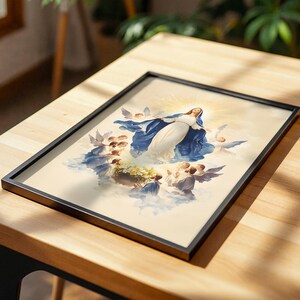 Arte para imprimir da Dormição da Virgem Maria | Decoração de parede católica em aquarela imagem 5