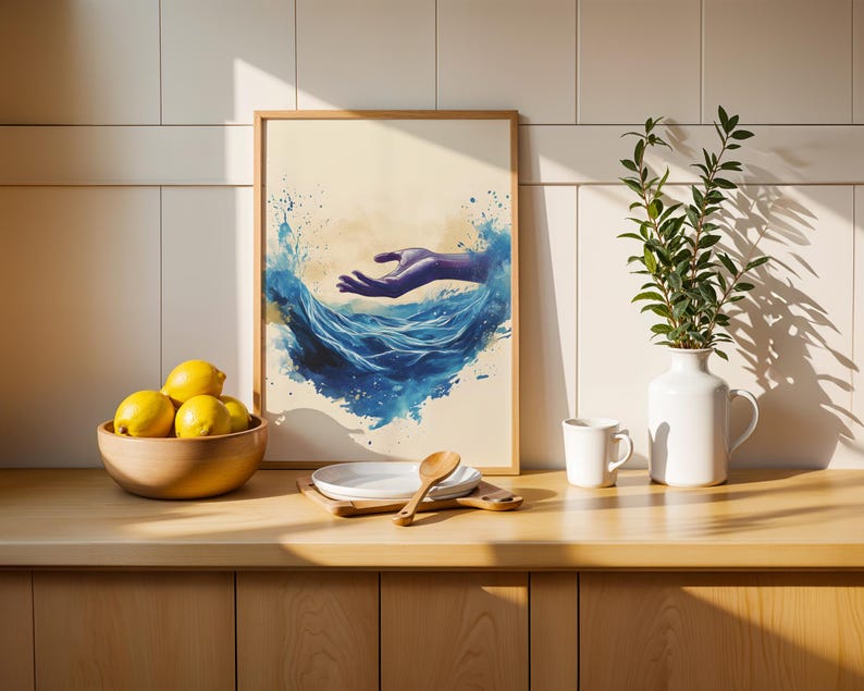 De schepping van de zee en de hemel | Ingelijste poster | Minimalistische katholieke muurdecoratie afbeelding 12