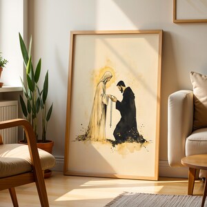 Our Lady Gives the Rosary to Saint Dominic Framed Poster | Minimalist Catholic Watercolor Wall Art image 2
