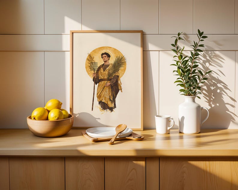 Saint Lawrence ingelijste poster | Minimalistische katholieke muurkunst | Houten lijst afbeelding 12