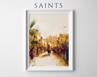 The Entry into Jerusalem Printable Art | Modern Watercolor Religious Decor