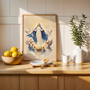 Póster enmarcado de la Dormición de la Virgen María / Arte mural católico minimalista imagen 12