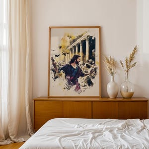 Utskrivbar konst om templets rening | Modern katolsk akvarell väggdekoration bild 5