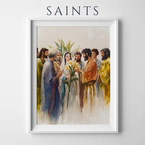 The Betrothal of Mary and Joseph Printable Art | Modern Watercolor Catholic Decor image 1