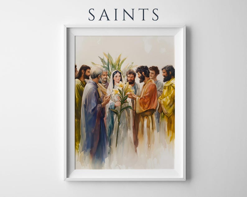 The Betrothal of Mary and Joseph Printable Art | Modern Watercolor Catholic Decor image 1