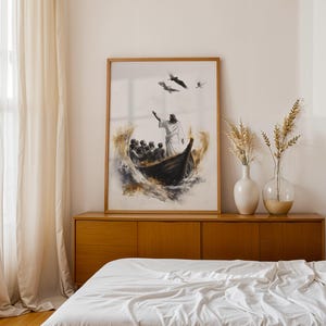 Jesus Calms the Storm Framed Poster | Modern Watercolor Catholic Wall Art image 14