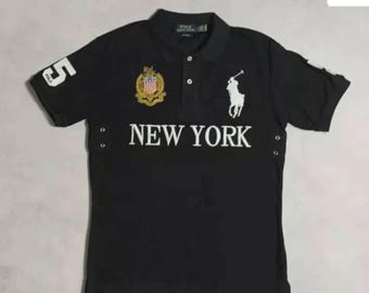 Men’s Black Collar T-Shirt New York Print  Cotton Short Sleeve Shirt | Casual Streetwear Tee