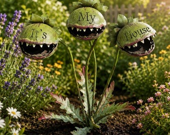 Engraved Carnivorous Plant Garden Stake, Personalized Metal Flower Yard Art,Funny Outdoor Garden Sculpture