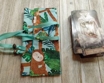 Tarot Wrap Bag - Happy Sloths - Tarot Spread Cloth, Tarot Reading Mat, Fold Over Bag, Altar Cloth, Tarot Gift, Witchcraft Supplies