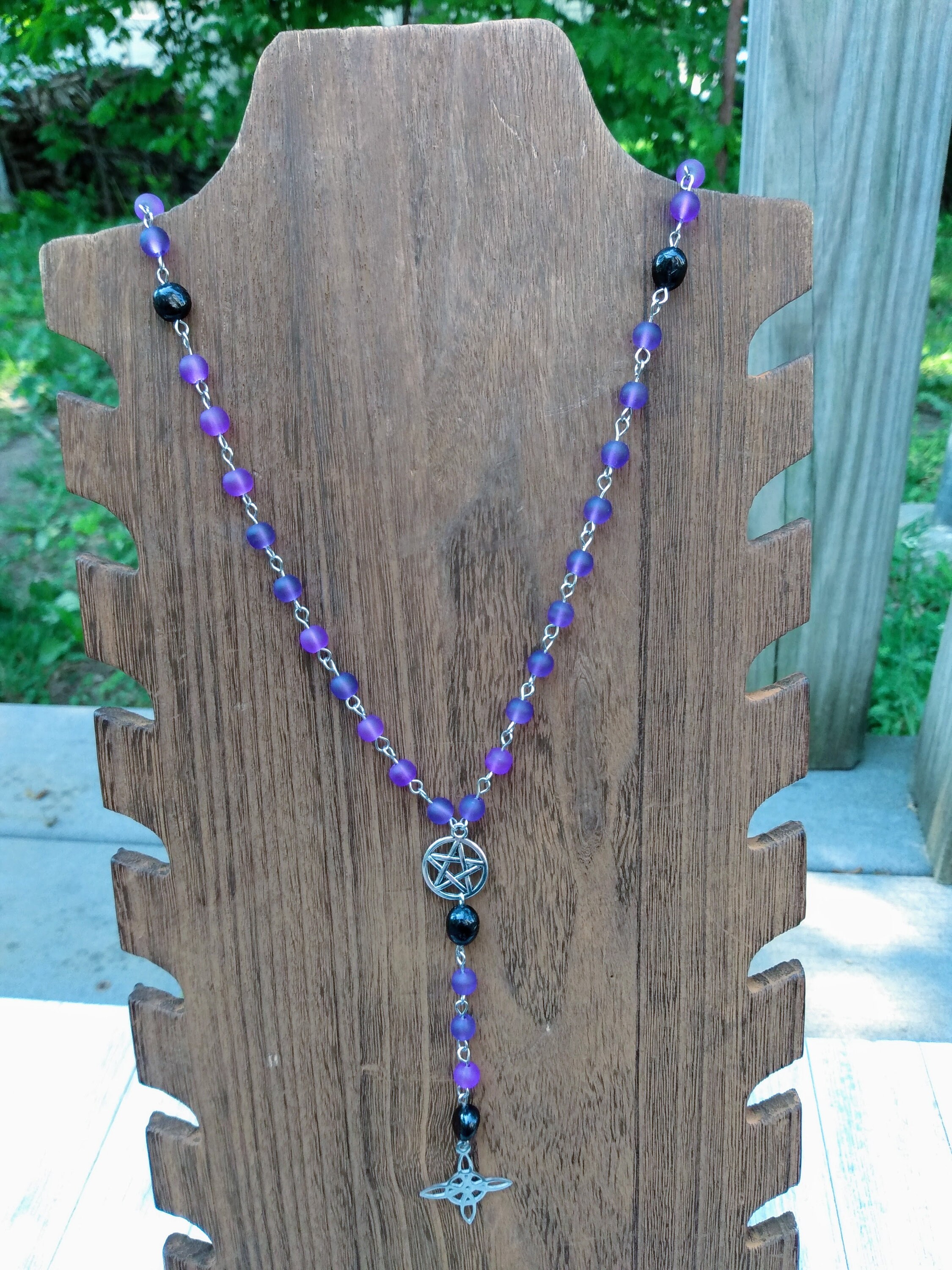Witches Knot Rosary with Purple Sea GlassStyle Beads and Red Etsy