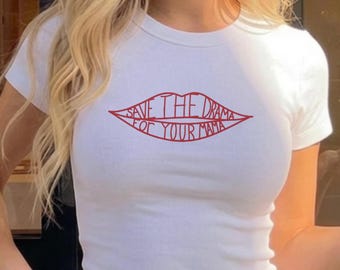 Save the Drama for Your Mama Baby Tee, Rachel Green Women's Y2K 90s Style T-Shirts, Trendy Graphic Tee