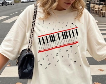 Michael Jackson Piano Keys Music Notes Graphic T-Shirt Ivory Oversized Fan Tee