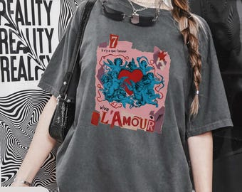 Chemise Vive L'Amour, t-shirt French Love, chemise chérubin Saint-Valentin, t-shirt esthétique romantique, chemise Saint-Valentin vintage, t-shirt esthétique Français