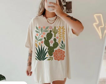 Cactus Succulent Floral Comfort Colors T-Shirt Vintage Boho Desert Nature Gift Tee