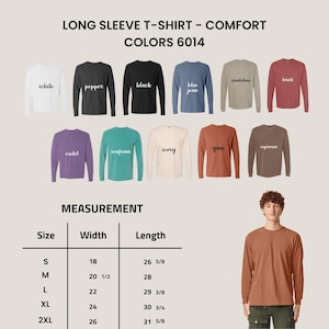The image is a collage of various long sleeve t-shirt designs in different colors, along with a man wearing one of the shirts.
