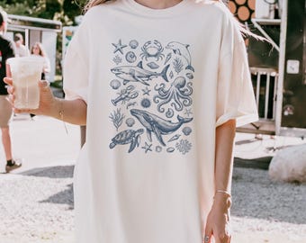 Comfort Colors® Ocean Life Shirt, Sea Creature Tee, Marine Biology Gift, Whale Shark Octopus Tee, Beach Nature Shirt, Ocean Lover Gift