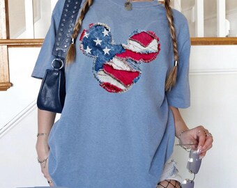 Chemise Disney 4 juillet, t-shirt oreilles de souris drapeau américain, chemise Disney 4 juillet, t-shirt Disney USA, chemise Disney 4 juillet 2026