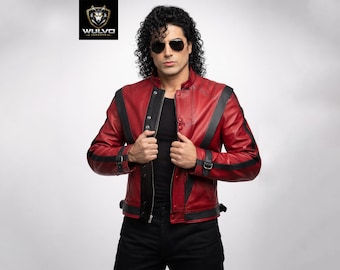 Michael Jackson Thriller Jacket Red Leather Jacket MJ Thriller Costume 80s Pop Star Cosplay Jacket Halloween Outfit