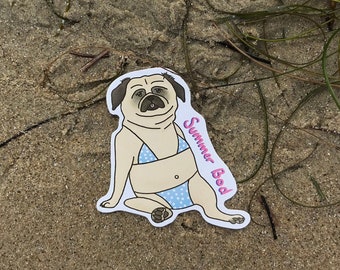 Cute Summer Pug Sticker, Vinyl Sticker, Laptop Sticker, Dog Mom