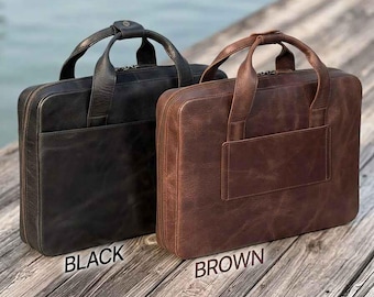 Full-Grain Leather Briefcase for Men, Personalized Laptop-Bag 15", Vintage Messenger-Bag, Groomsmen-Gift, Professional Office-Bag, Gift-Him
