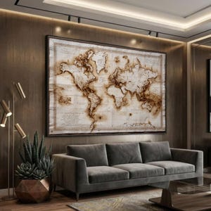 Vintage World Map Canvas Art, Antique Cartography Travel Decor, Rustic Home Wall Art