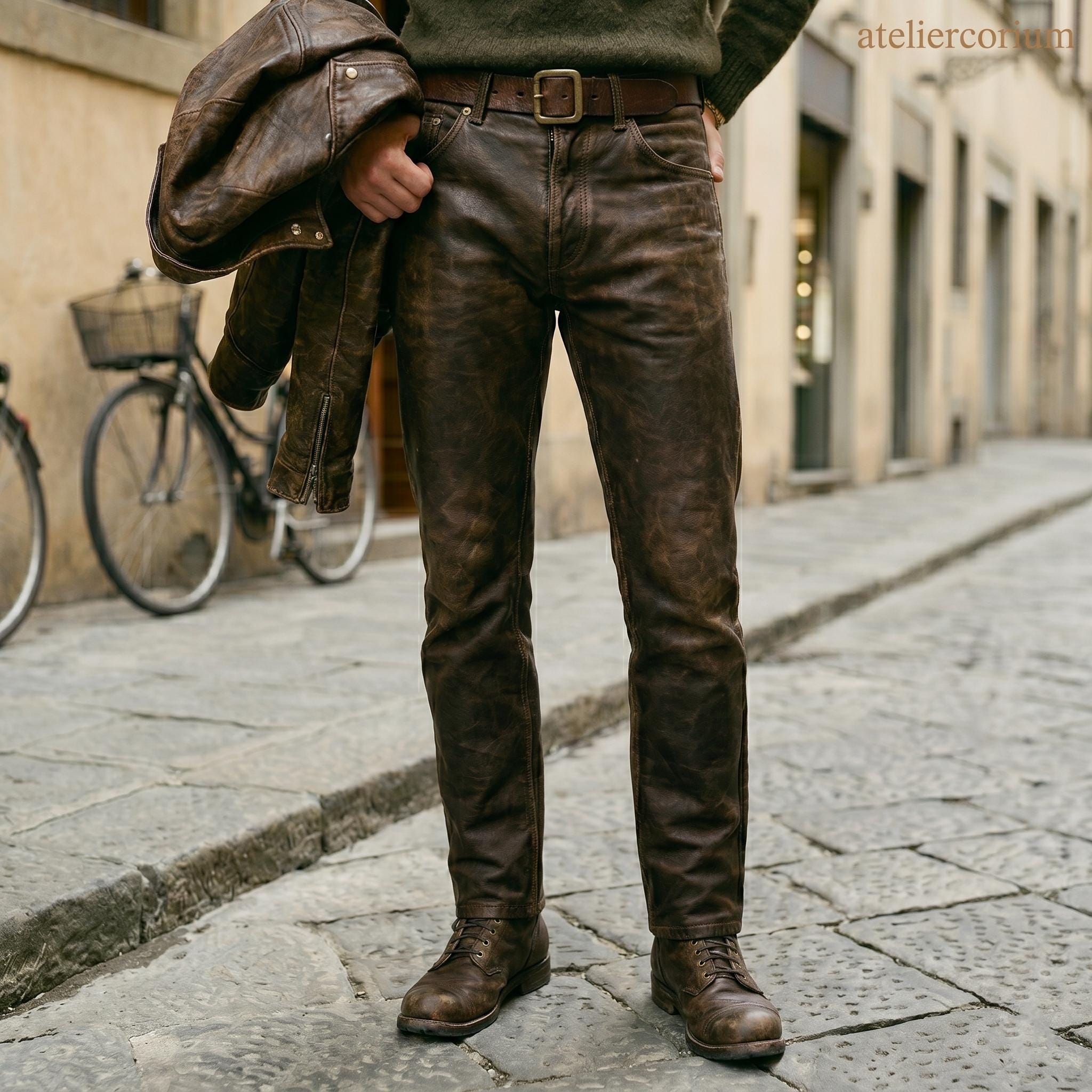 LEATHER COMBINATION VINTAGE DENIM JEANS Vintage Leather Jeans 