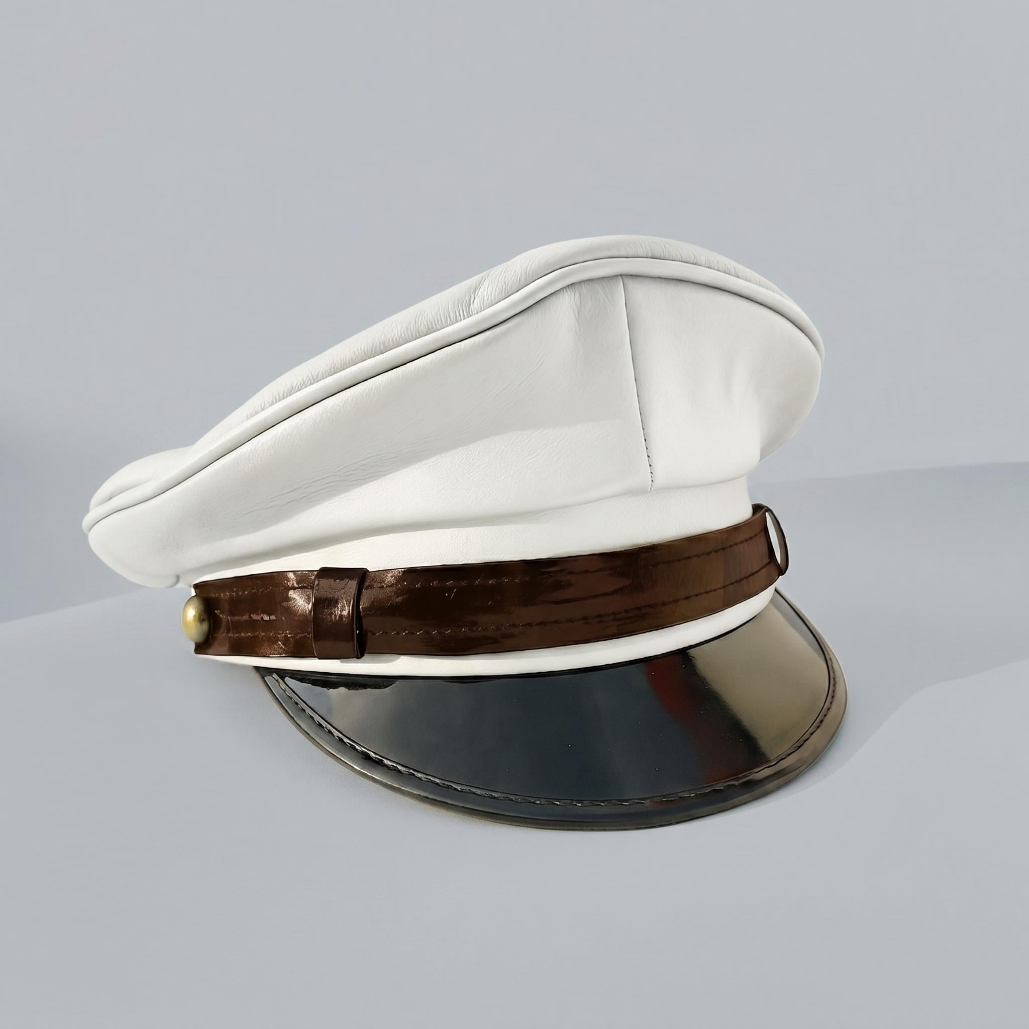 White Leather Muir-cap | Biker Captain-hat | Military Fiddler-cap ...