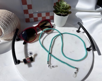 Catena per occhiali e cordino per auricolari Boho turchese fatti a mano - Cordino per occhiali color verde acqua brillante - 70 cm