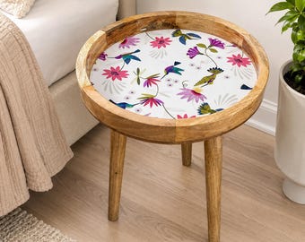 Handmade Wooden Side Table | Rustic Bedside Nightstand | Solid Wood End Table for Living Room Bedroom | Boho Accent Furniture Gifts for dad
