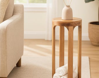 Handgemaakte houten bijzettafel plantenstandaard, nachtkastje lampstandaard, rustiek bijzettafeltje, klein accentmeubilair, housewarming cadeau decor