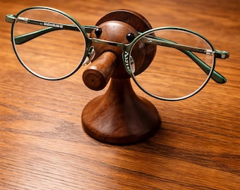 Wooden Eyeglass Holder Stand for Desk, Handmade Glasses Organizer, Funny Nose Spectacle Sunglasses Storage Stand, Gift for Men Women Her