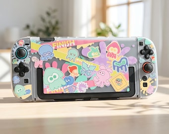 Splatoon Nintendo Switch 2 Case, Dockable Squid Hard Shell Cover, Black Gaming Protective Case, JoyCon Switch 2 Accessories, Gamer Gift