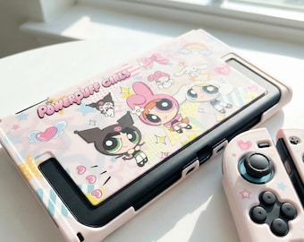 Kawaii Cartoon Nintendo Switch Case, Anime Switch 2 / OLED Cover, Powerpuff Girls Style, Pink Protective Shell, Gamer Gift