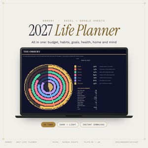 2027 Life Planner Spreadsheet, All in One: Budget, Habit Tracker, Goals, Excel & Google Sheets