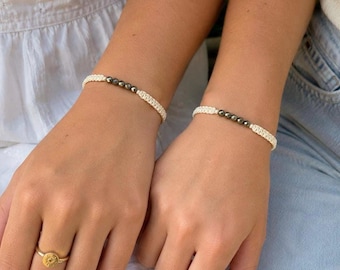 Ivory Pyrite Friendship Bracelet , Best Friend Gift Set, 4mm Macrame Bracelets for Besties