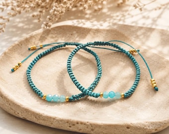 Long Distance Bestie Bracelets, Amazonite Friendship Bracelet Set, One for You One for Me Gift for Best Friends
