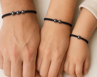 Matching Hematite Family Bracelets, Together as a Family Gift, Mom Dad Kids Jewelry Set
