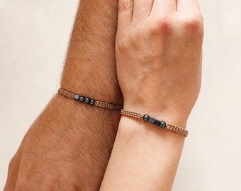 Matching Morse Code Bracelets, Couple Bracelet Set, Hematite Bead Bracelets, Secret Message Jewelry, Gift for Couples