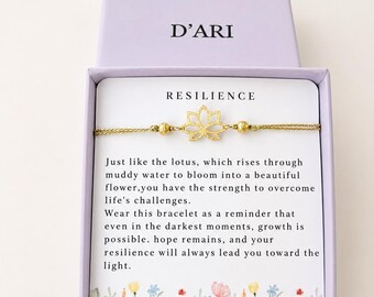 Resilience Bracelet Gift for Her, Lotus Strength Bracelet, Inspirational Affirmation Jewelry, Tough Times Support Gift